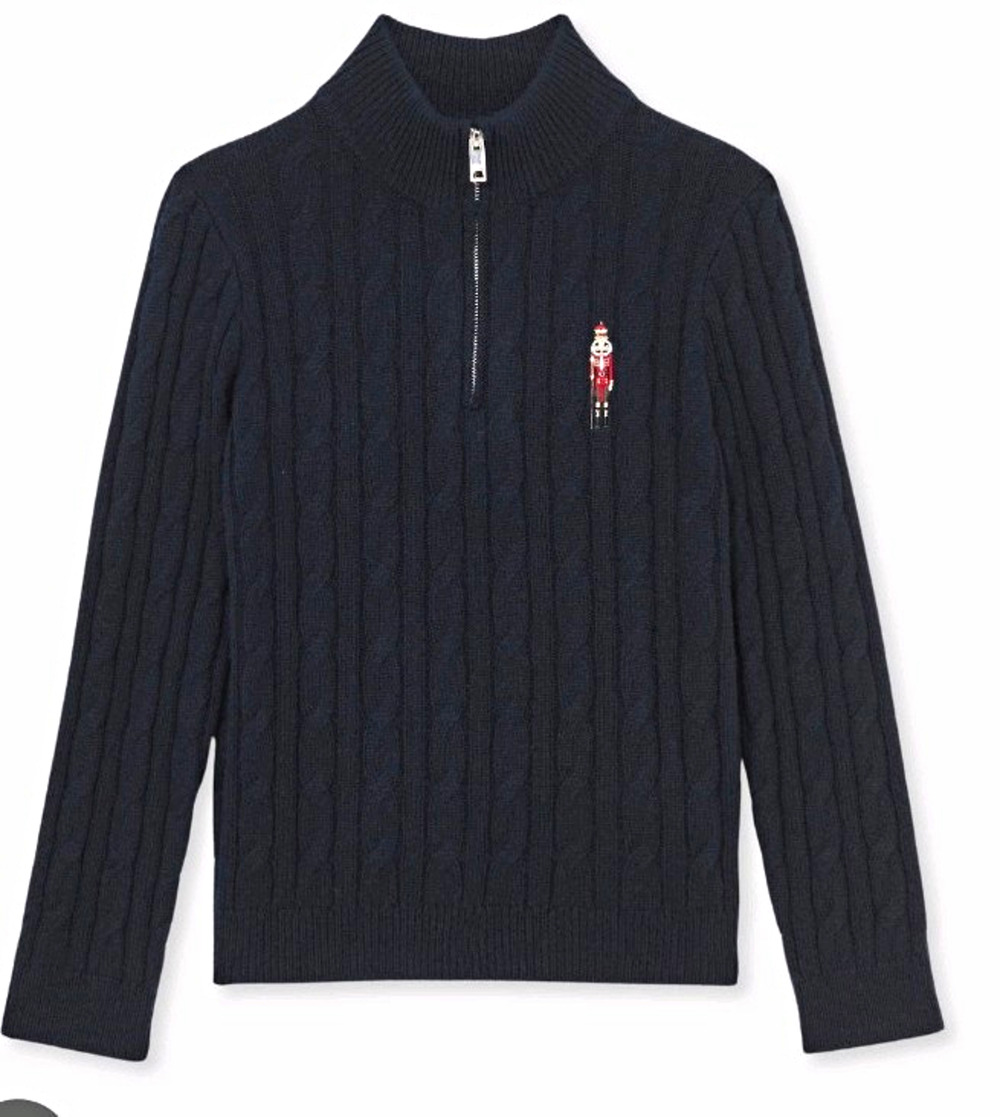 Reiss Boys Cable-Knit 1/4 Zip Mock Neck Cotton Sweater Navy 9-10Y